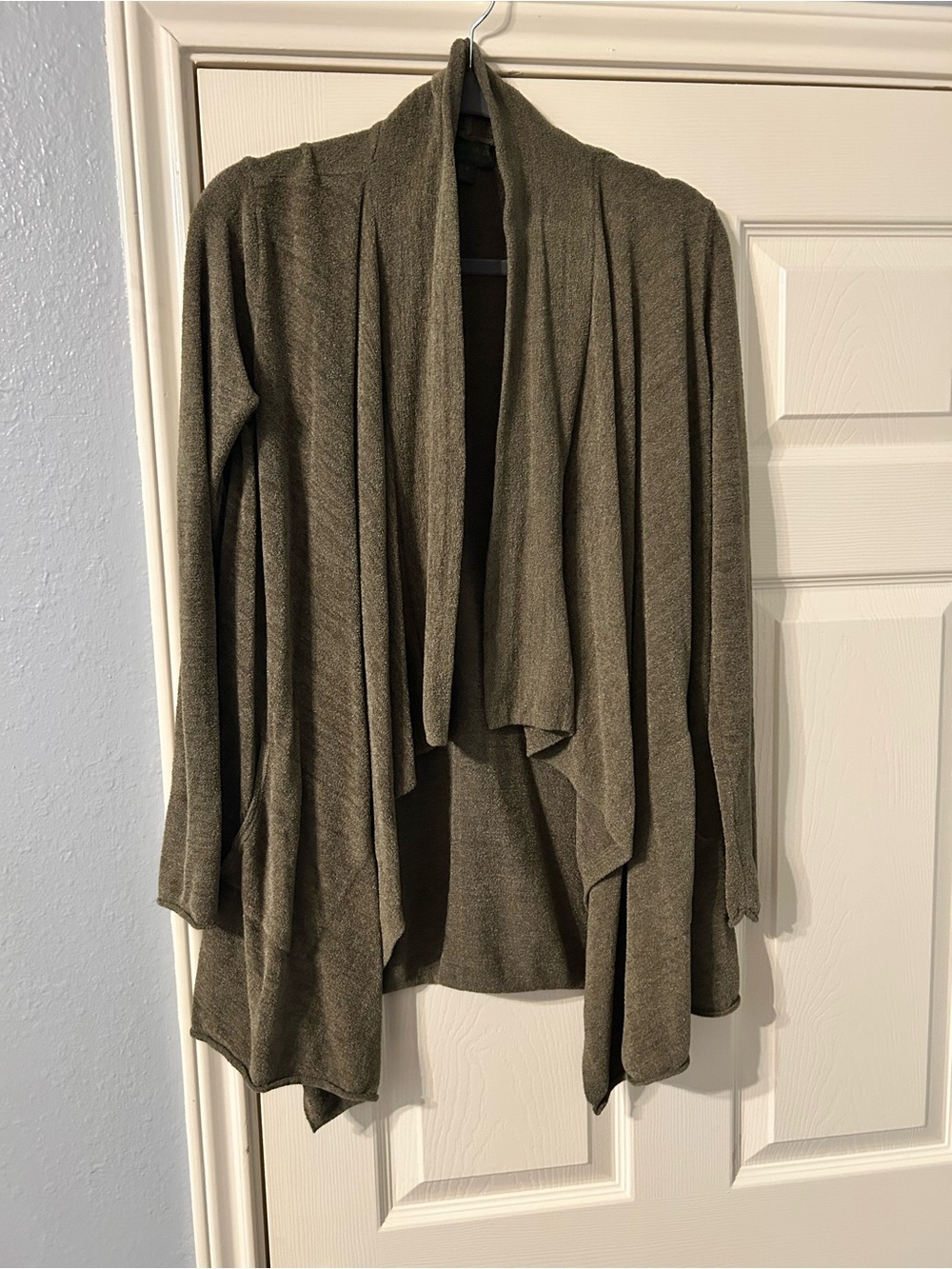 Barefoot Dreams Olive Green Draped Open-Front Cardigan